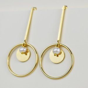 Accent dangle hoop earrings, large lightweight gold tone earrings